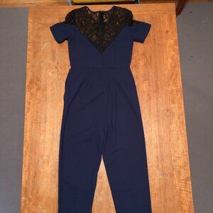 Black & Navy Lace-Top Jumpsuit